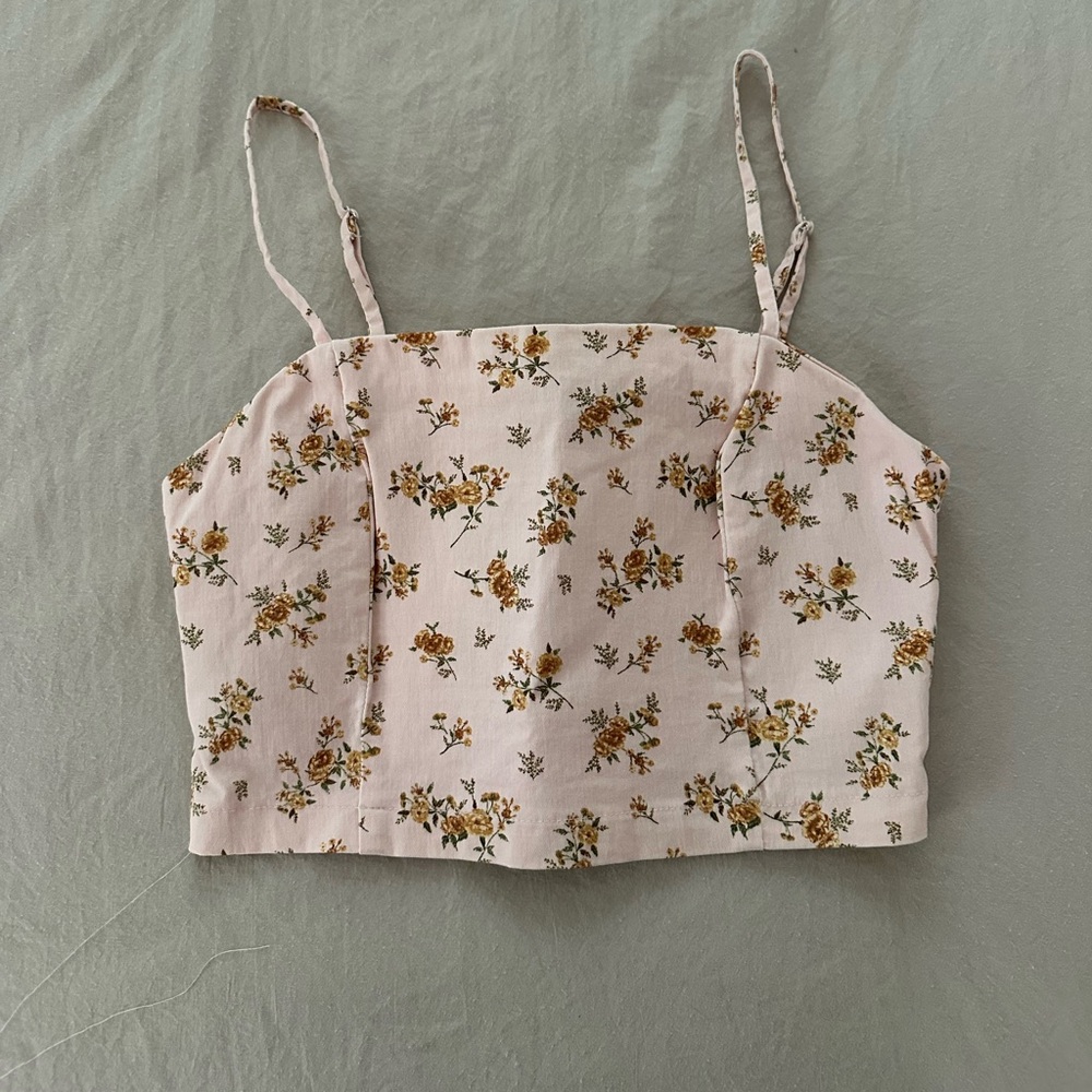 Forever 21 Floral Print Tank Top - Cream and Yellow